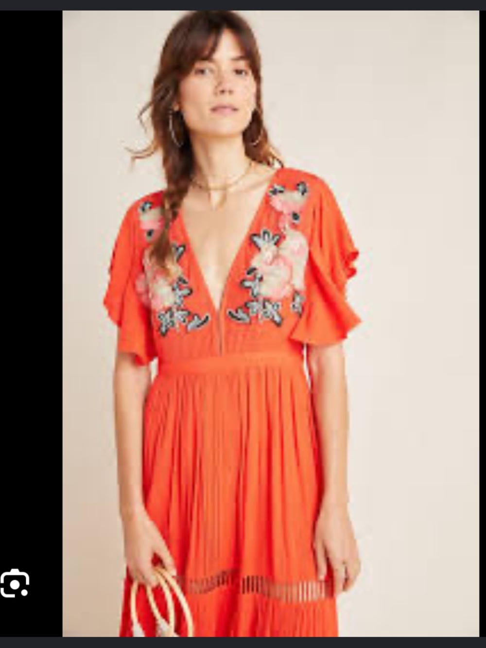 Cleobella Amery Duende Boho Vibrant Orange Embroidered V-Neck Midi Dress